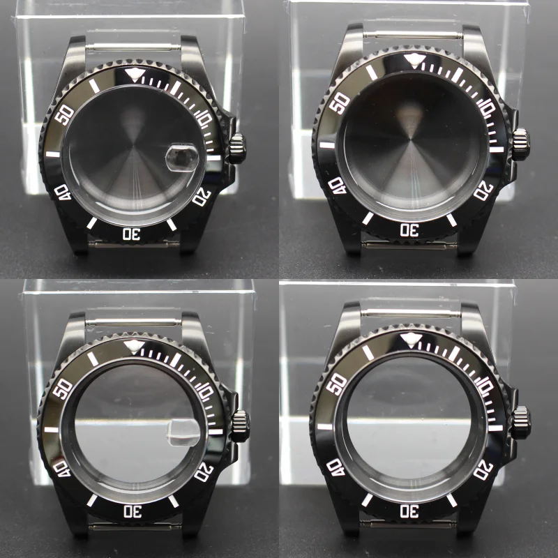 

NH35 40mm PVD Black Watch Case Sapphire For SUB Seiko NH34 NH35 NH36 NH38 Miyota 8215 ETA 2824 Movement Ceramic Bezel 120 clicks
