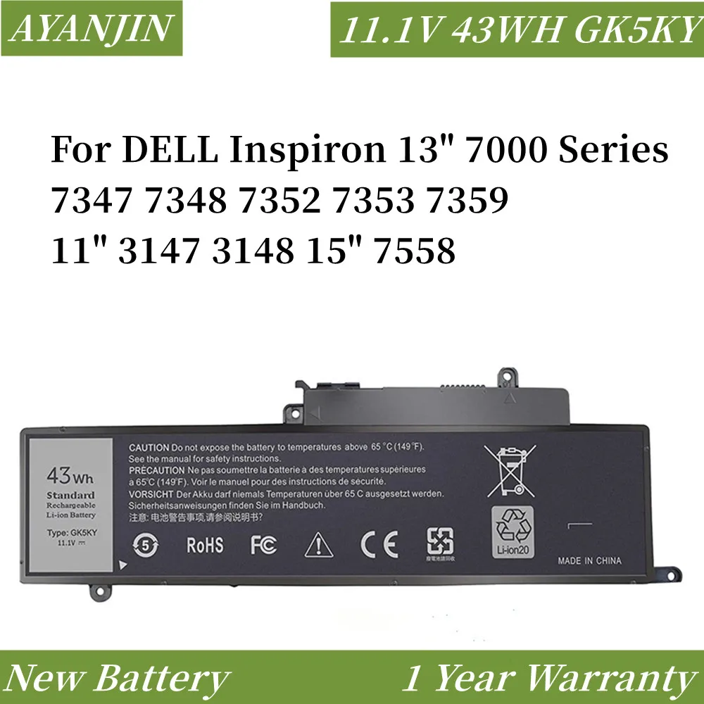 

GK5KY 11.1V 43WH Laptop Battery For DELL Inspiron 13" 7000 Series 7347 7348 7352 7353 7359 11" 3147 3148 15" 7558 04K8YH