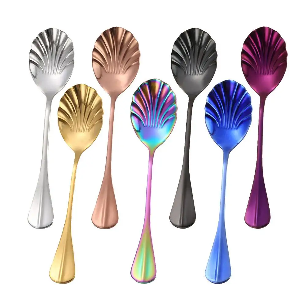 

3 Pcs Shell Spoon Long Handle Stainless Steel Scoops Polished for Dessert Ice Cream Mixing Shaped Silver Anti Rust
