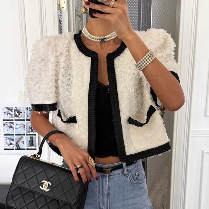 Fashionable Korean Style Short Sleeve Short Coat Versatile Top 2026 New Arrival Casual Standard Fit Summer Outerwear for Women