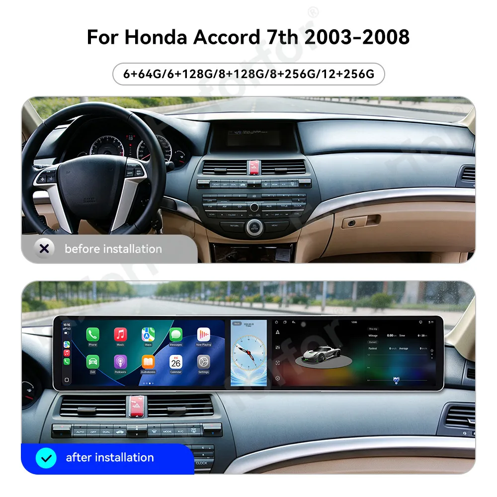 Car Accessories Android 15 CarPlay Car Radio For Honda Accord 7th 03-08 Dual 12.3