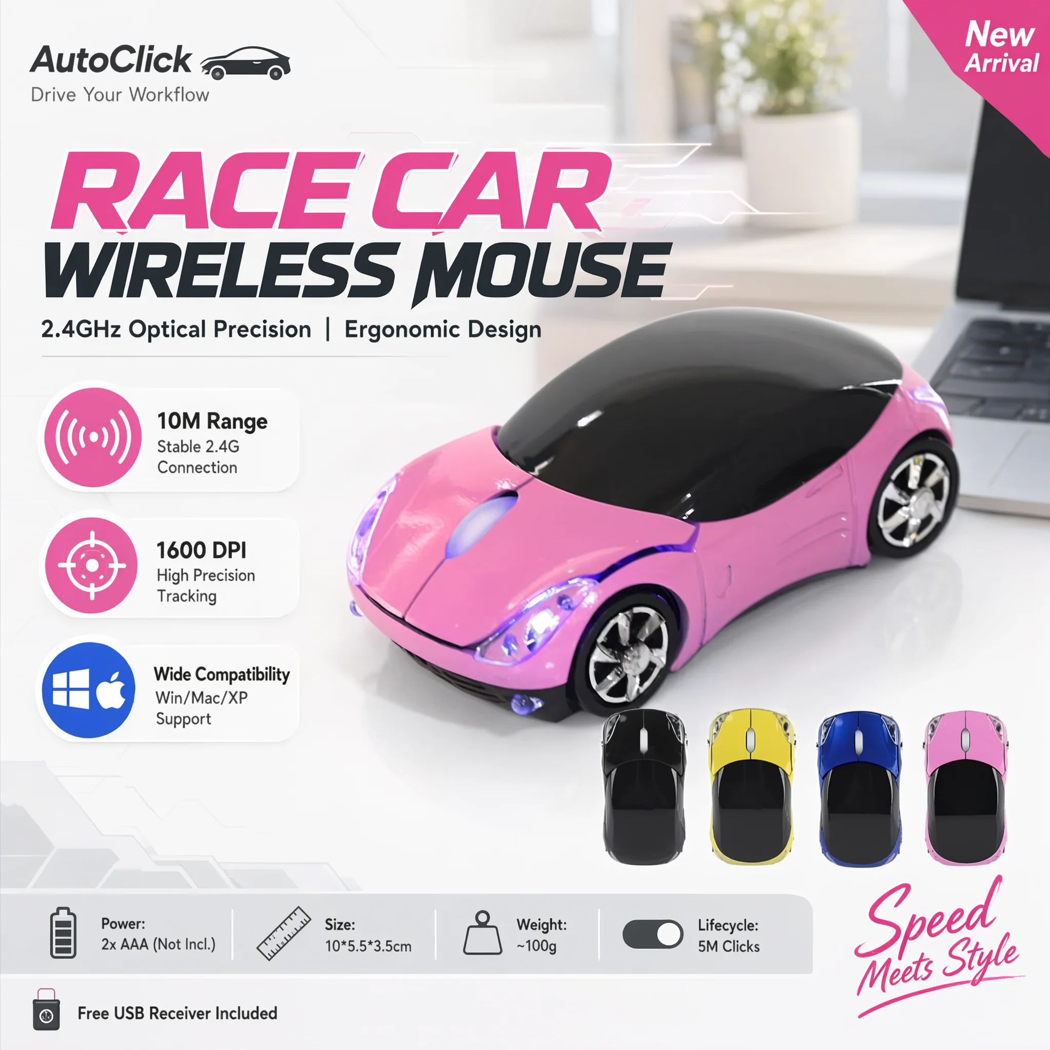 2.4G Wireless Mouse Optical Mouse 1600DPI for Mac/ME/ PC/Tablet Gaming  Wireless Mouse Portable Mouse Optical Mouse