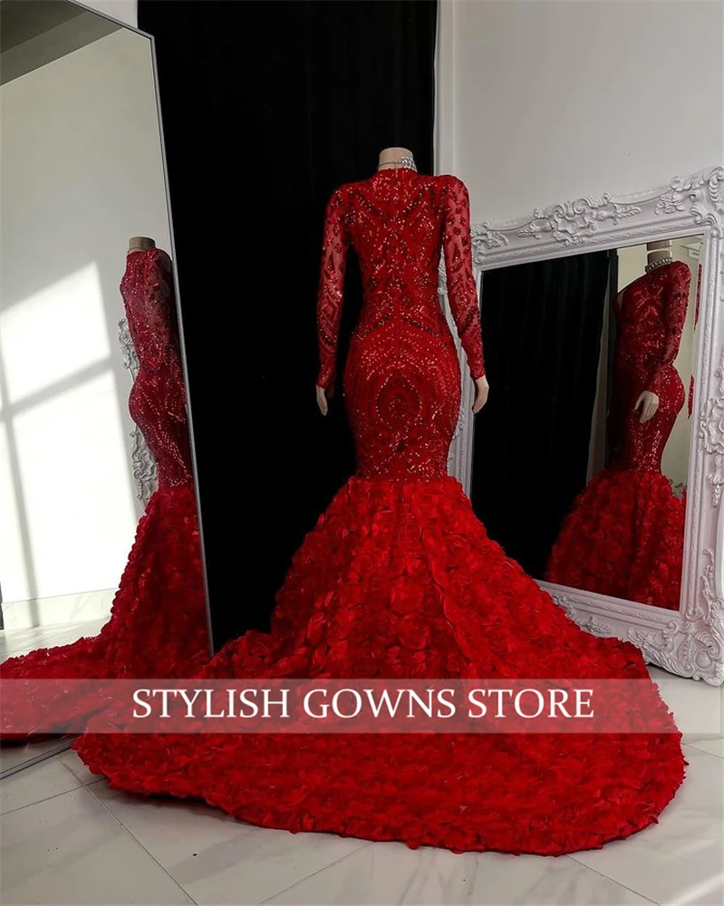 Luxury Red Sparkly V Neck Long Prom Dress 2024 Sexy Sequined Evening Dresses For Black Girl Ruffles Birthday Party Gown Robe De