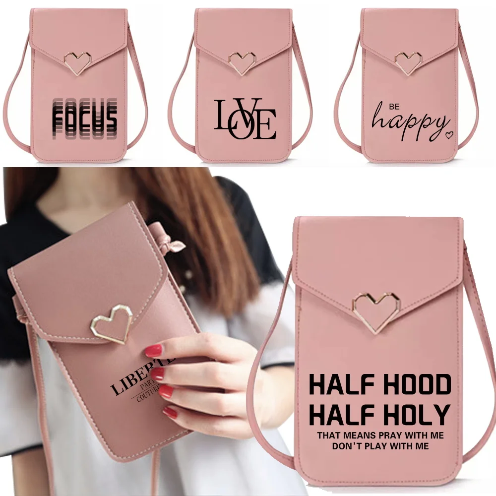 

Fashion Mobile Phone Bag Universal Transparent Touch Screen Phone Bags Daily Commute Women Shopping Text Pattern Crossbody Bag