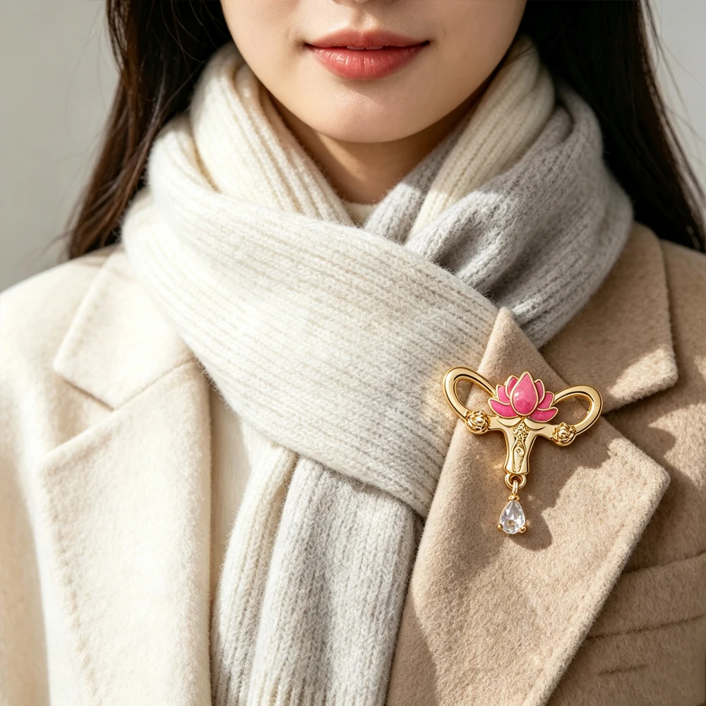Medsor Lotus-Shaped Female Uterus Enamel Brooch Medical Gynecology Themed Jewelry Gift For Gynecologists And Nurses