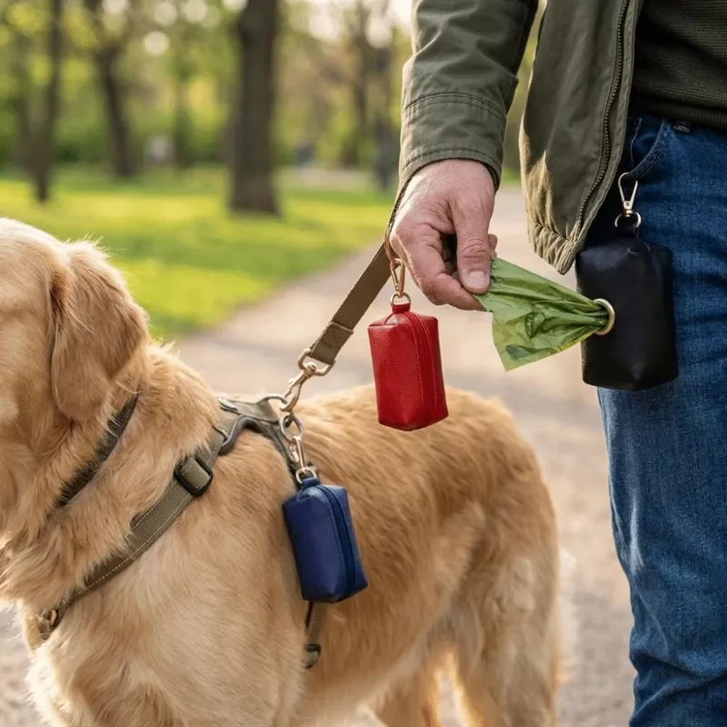 Waterproof Fabric Pet Poop Bag Holder Zipper Closure Mini Size Dog Waste Dispenser Lightweight Solid Color Waste Bag Storage