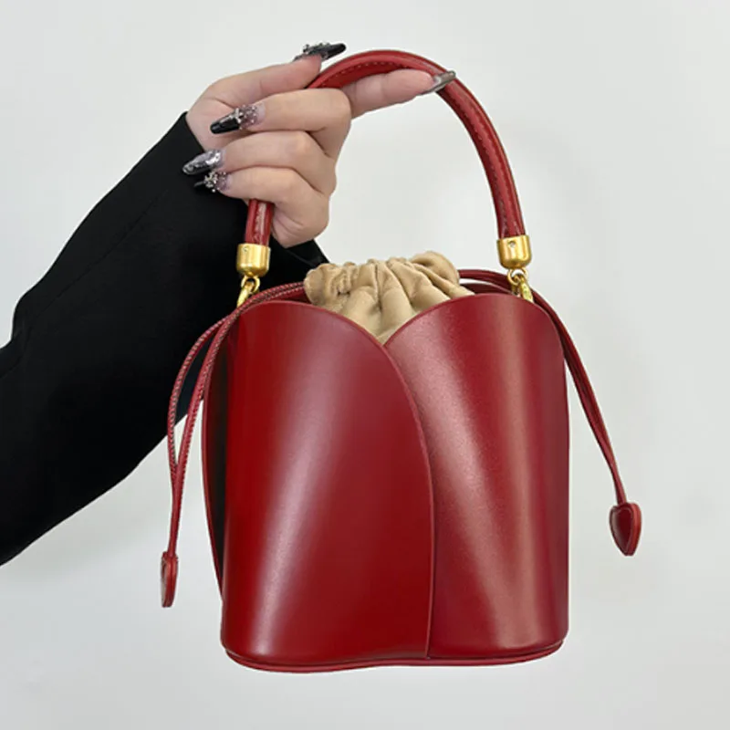 Simple Design Petal Vegetable Basket Bucket Bag Red Wedding Women Handbag New Women Shoulder Bag