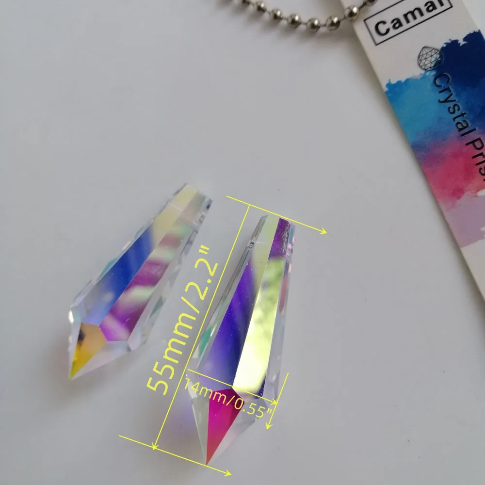 Camal 5pcs 55mm/2.2inch AB Color Rainbow Crystal Icicle Drop Prisms Pendants Part SunCatcher Lamp Lighting Home DIY Decoration
