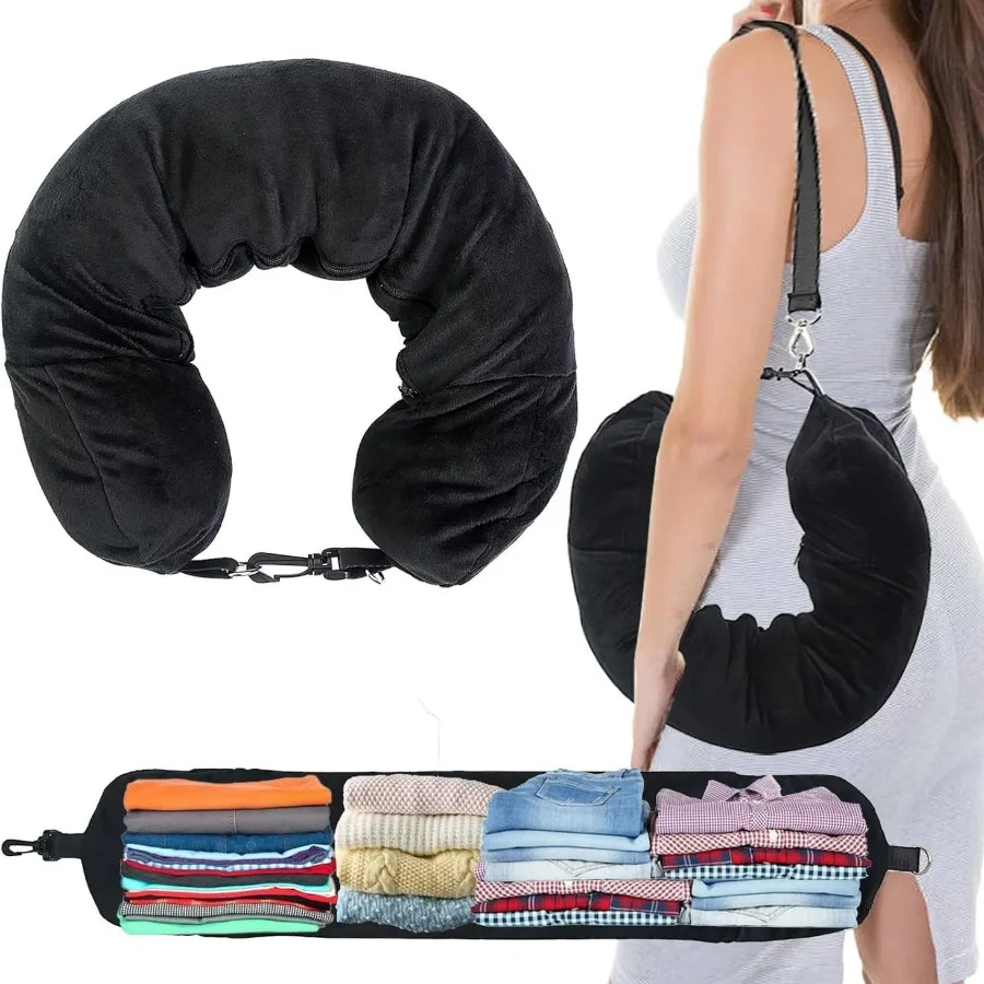 Portable Travel Pillow Stuffed Clothes Pillowcase Soft Plush Neck Support Cushion Washable Cover for Plane Train  No Filler