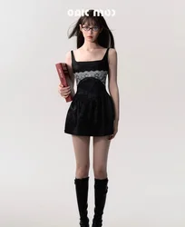 High Quality Hot Selling Lace Jacquard Spliced Dress with Bow Tie Waist Cinching Suspender Skirt Wholesale Vestidos Sexy Dress