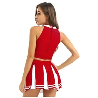 Carnival Costume 2Pcs Womens Adults Cheerleading Uniform Cosplay Outfit Crop Top with Mini Skirt Halloween Fancy Dress Up Party 5