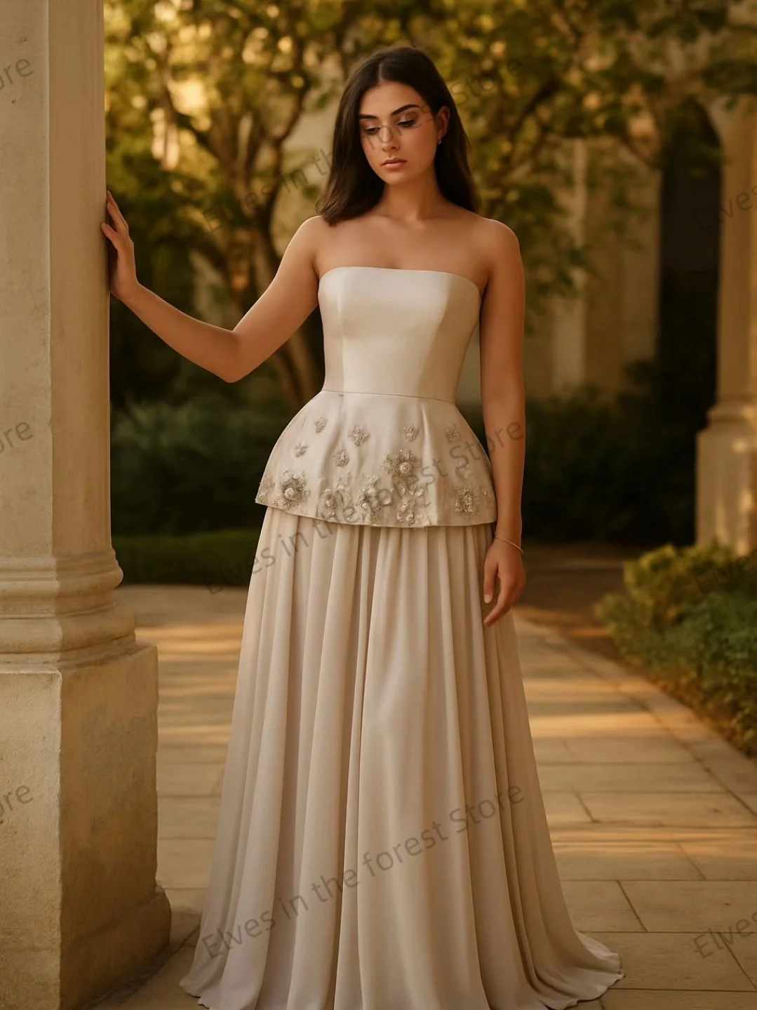 فساتين سهرة أنيقة بلون الشمبانيا على شكل حرف A فساتين حفلات على شكل قلب مخصصة أنيقة مزينة بالدانتيل فساتين زفاف شيفون