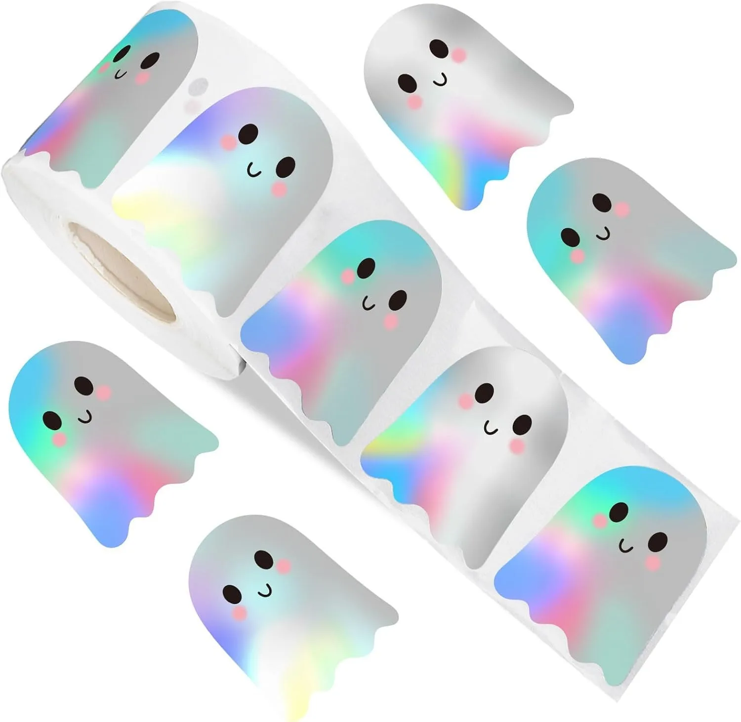 500Pcs 1.2In/3Cm Cute Glitter Ghost-Shaped DIY Waterproof Stickers, Glitter Adhesive Stickers, Halloween Party Envelope Decoration Packaging Label Stickers, Behavior Reward Stickers