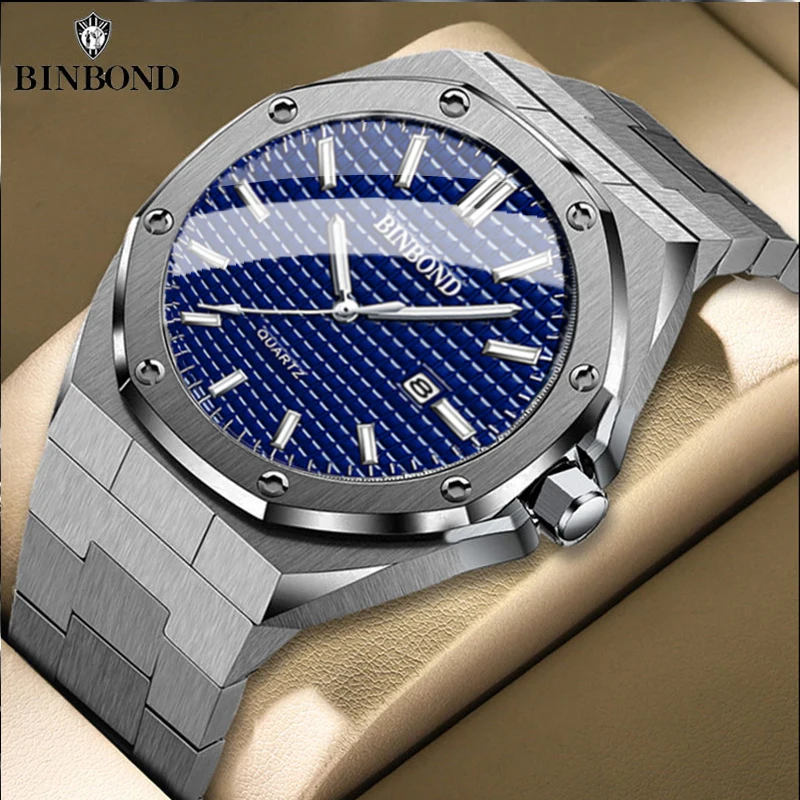 

BINBONG Fashion Casual Men Watches Big Dial Silver Stainless Steel Calendar Luxury Quartz Wristwatch Classic Top Male Clock