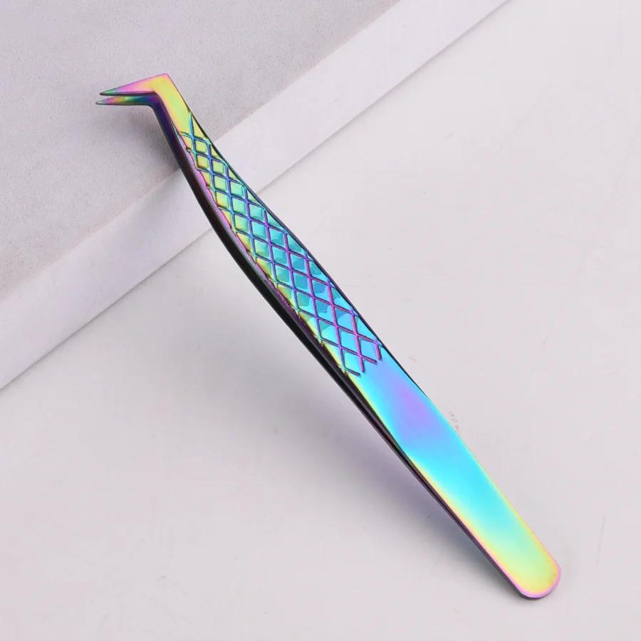 Pinzas de extensión de pestañas de acero inoxidable, puntas de fibra, pinzas de alta precisión para ventiladores de volumen, herramientas profesionales