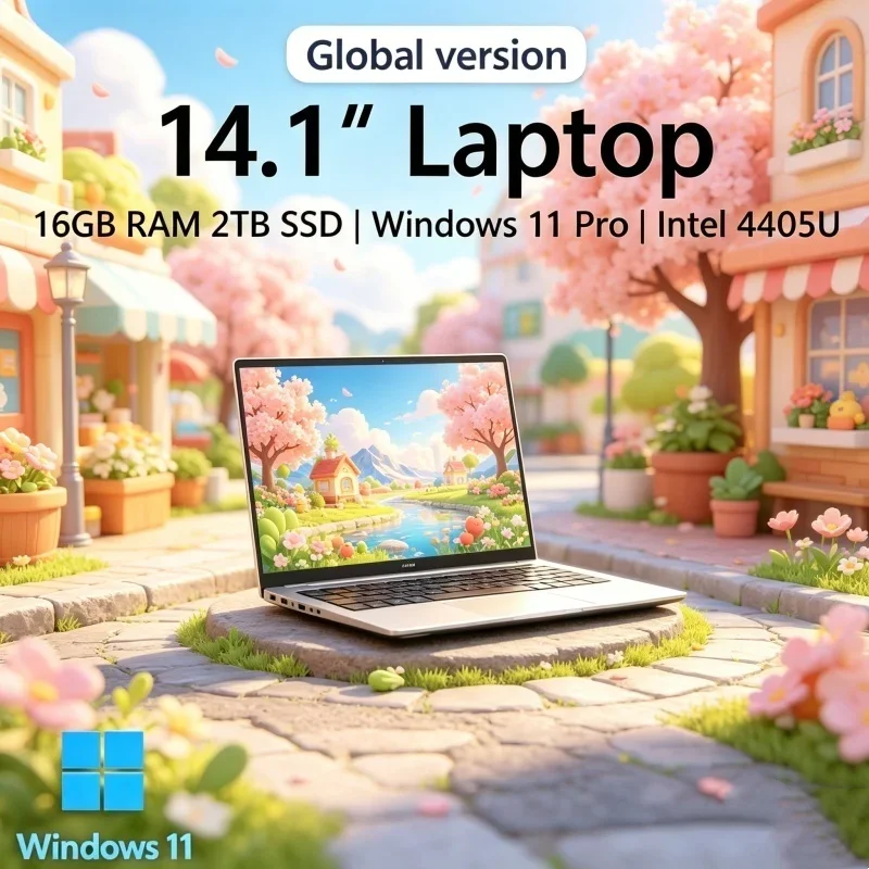 Laptop para Juegos de 14.1 Pulgadas, Modelo 2026, con Acabado Brillante, Intel 4405U, 16GB de RAM, SSD, Resolución 1920*1080, Windows 11 Pro, Diseño Delgado y Elegante