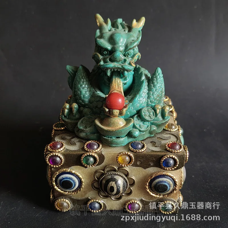 Antique-Style Ornament With Imitation Turquoise Gold Inlay, Seal Study Desk And Home Decoration