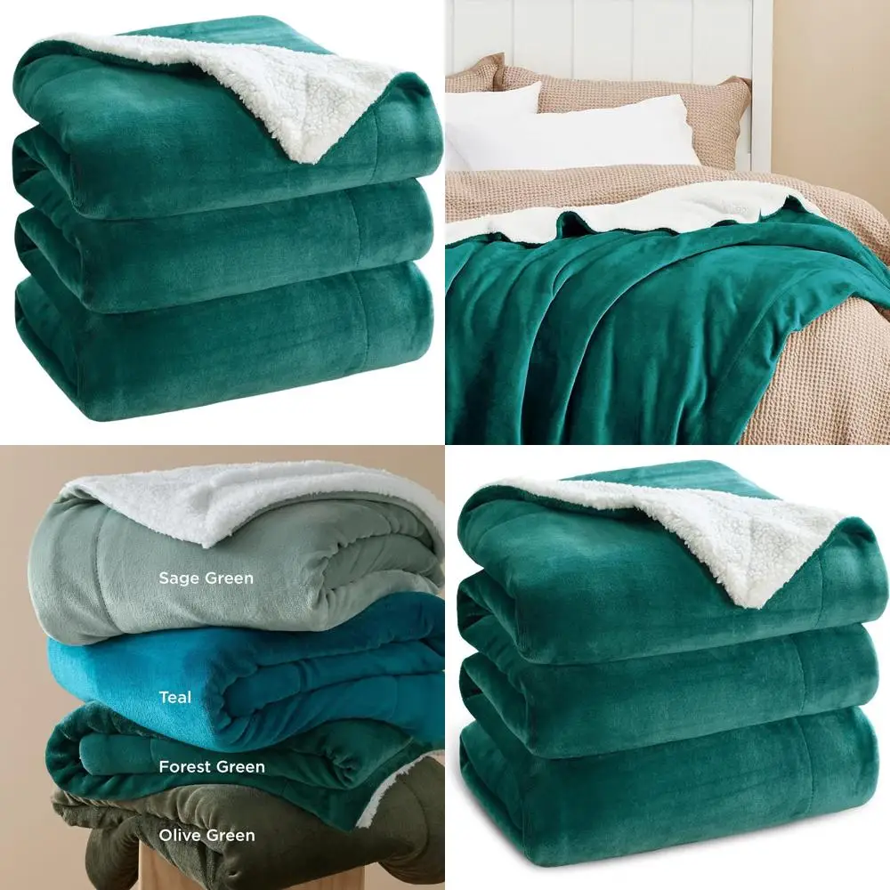 

Luxurious Sherpa Fleece King Blanket - Plush & Warm Throw for Winter, Forest Green, 108x90 Inches