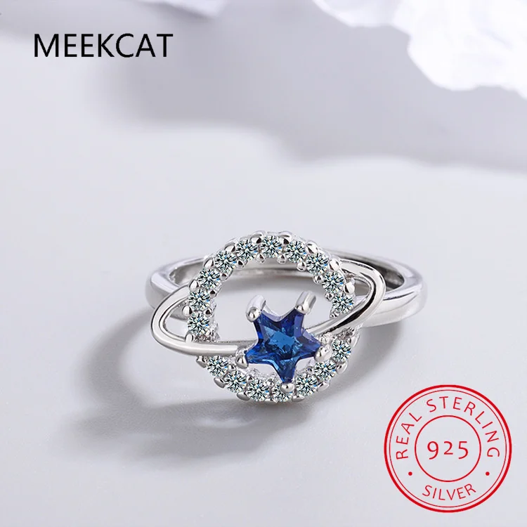 Star Created Blue Sapphire 925 Sterling Silver Planets Ring Anillos De Prata for Women Fashion Gemstone Jewelry Wedding Gift