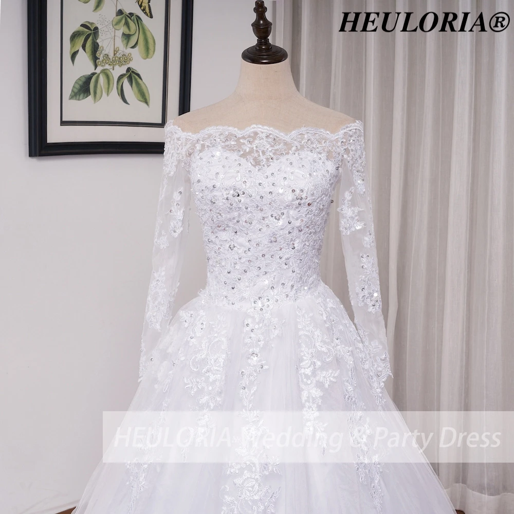

HEULORIA свадебное платье принцессы с длинными рукавами и открытыми плечами, платье невесты больших размеров robe de mariee, кружевное свадебное платье с бисером