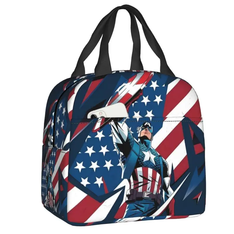 Bolsa de almuerzo con aislamiento térmico de película clásica personalizada de Capitán América, bolsa de almuerzo portátil de superhéroe, caja de comida multifunción escolar