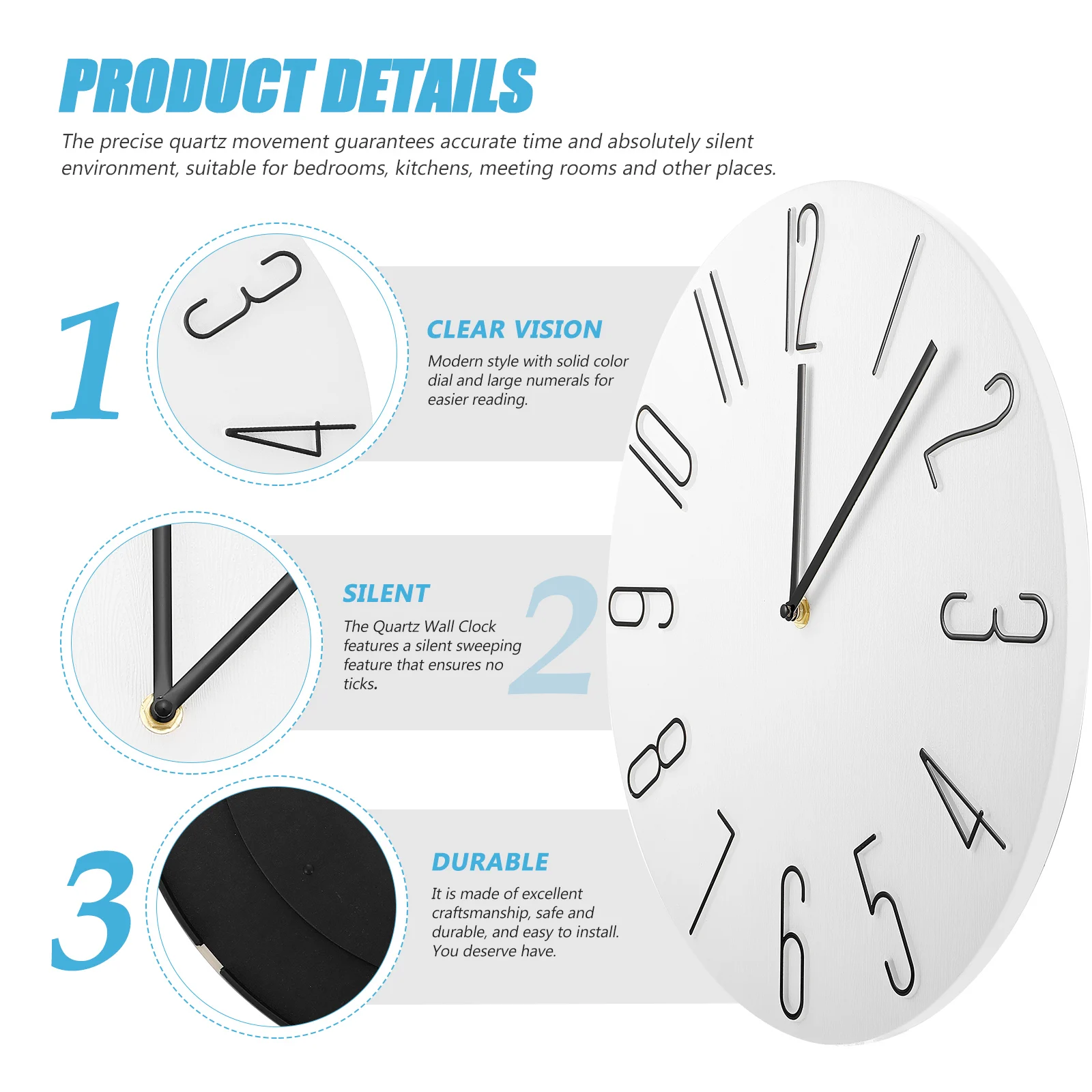 

Silent Clock Wall No Ticking Circle Decorative Unique Modern Plastic Clocks for Living Room