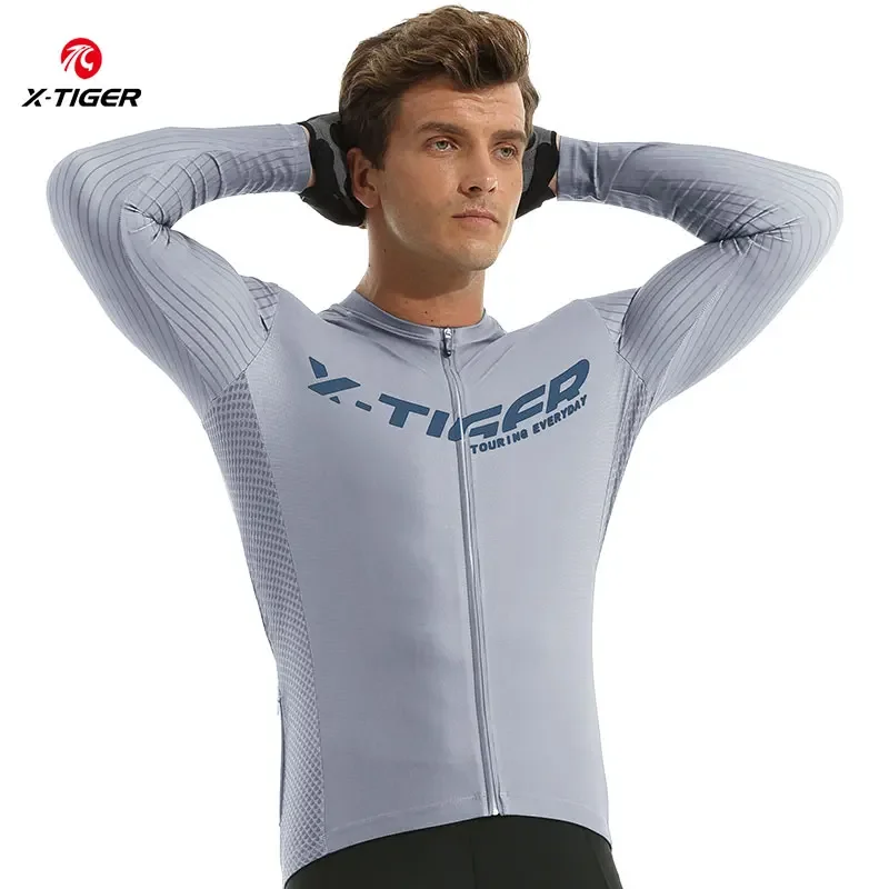 X-Tiger Men Cycling Jersey Long Sleeve MTB Maillot Bike Wear Downhill Jersey High Quality Pro Mountain Bicycle Clothing