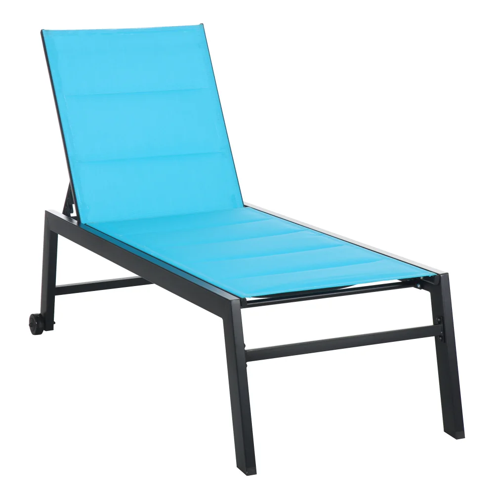 

Outdoor Chaise Lounge with Wheels Five Position Breathable Recliner for Sunbathing Suntanning Steel Frame Beach Yard Patio