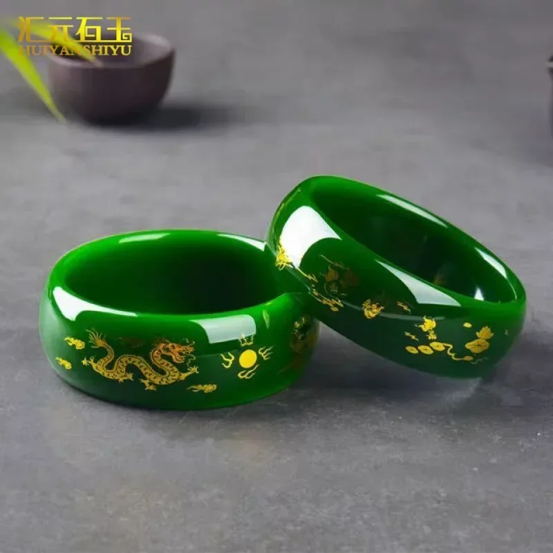 

1pcs Bangles Acier Inoxydable Femmes Pulsera Acero Inoxdiable Mujer 56-64mm Inner Diameter Baifudu Jade Bracelet