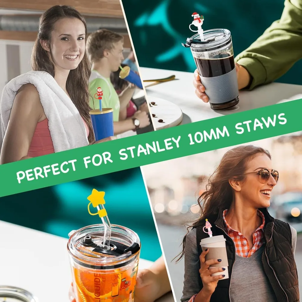 1/5 pezzi tappo di copertura in paglia di Natale a prova di spruzzi 10mm tappo antipolvere per bere decorazione di paglia pupazzo di neve topper di paglia in silicone