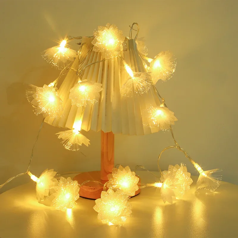 2M10LED/3M20LED Fiber Optic Fairy String Light Battery-operated Garland Wedding Party Christmas Decor Festoon Artificial Flowers