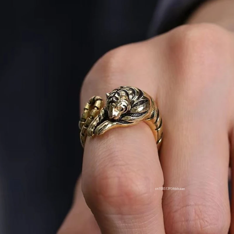 Ferocious Tiger Ring for Men Women Vintage Silver Color Animal Style Simple Trendy Jewelry Gift Adjustable Opening Rings Gift