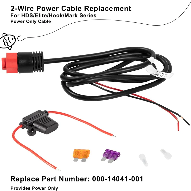 000-14041-001 Substituição de cabo de alimentação HDS/Elite/gancho, 3 pés, alimentação de 2 fios apenas se encaixa para Lowrance HDS, Elite FS, Elite Ti2, gancho