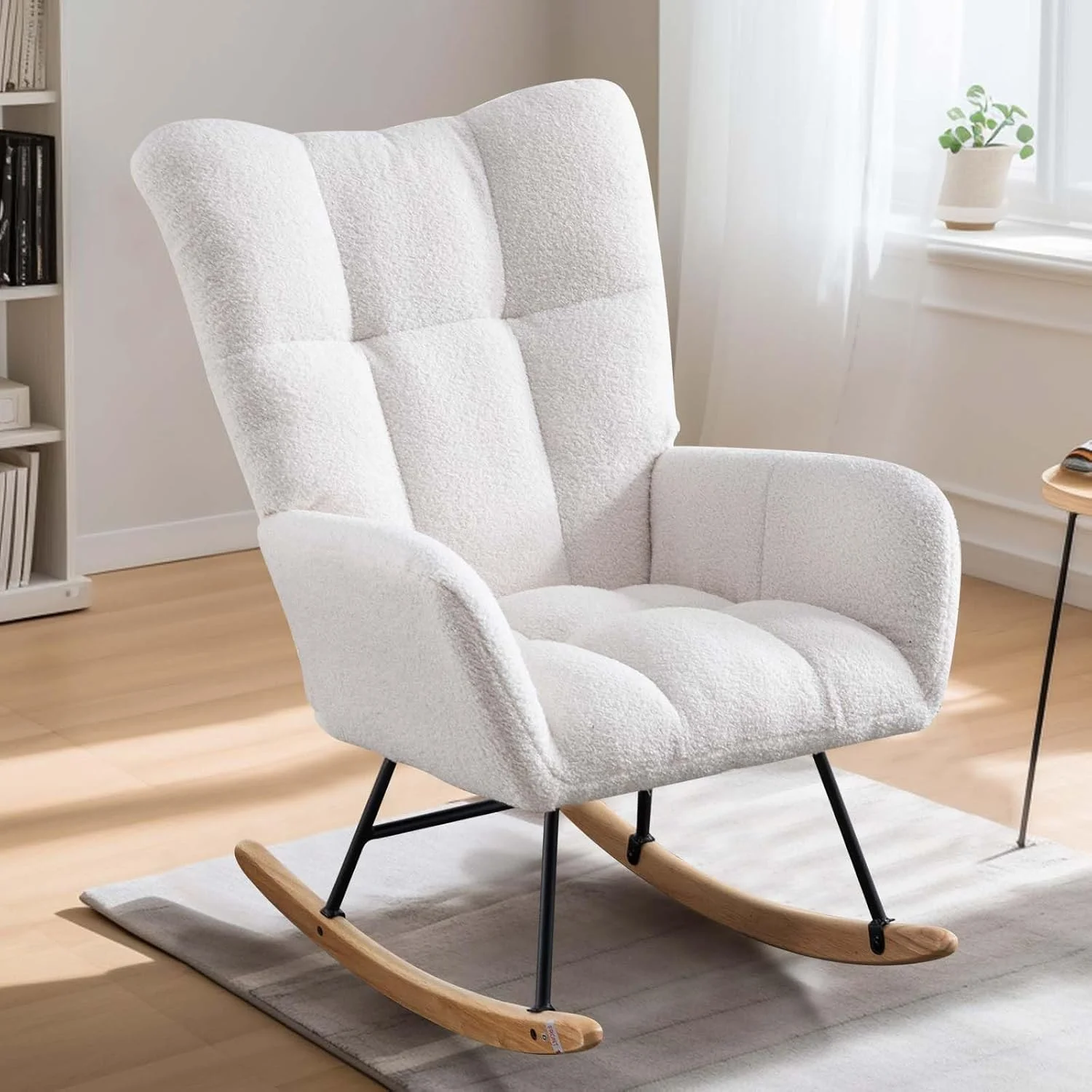 Ergonomisches Design Teddy Velvet Glider Rocker Soft und breathable Oberfläche Sitzkissen Holzbeine Schaukel stuhl