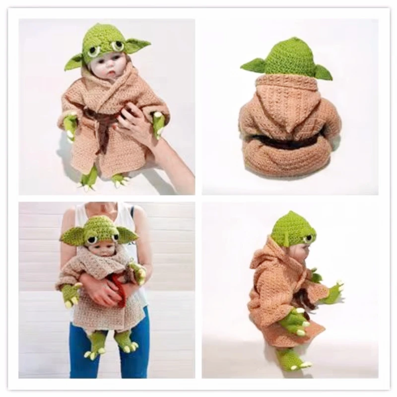 MINISO Baby Yoda Children Clothes Set Crochet Yoda Halloween Costume Newborn Baby Yoda Cartoon Clothing Five Piece Knit Sets