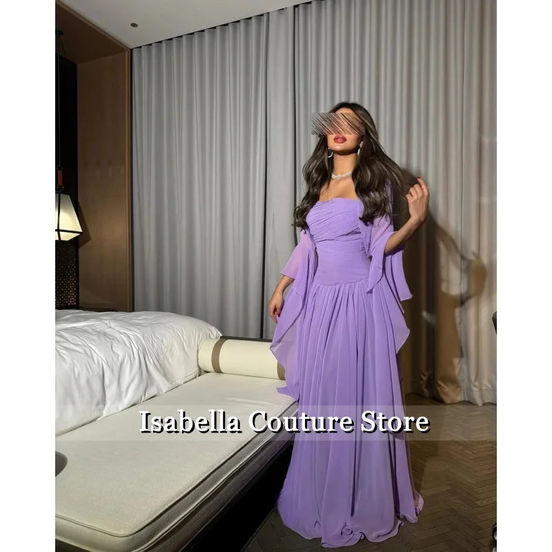 

Purple Elegant Chiffon Evening Dresses Women Strapless Flare Long Sleeves Prom Party Gown for Special Occasion 2026