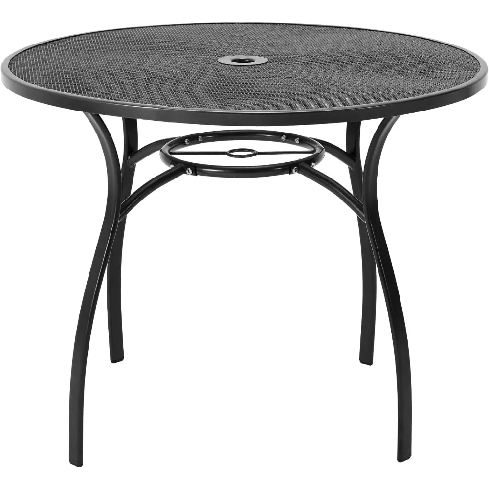 

Metal Patio Table with Umbrella Hole, Outdoor Dining Table Steel Round Outside Table, Weather-Resistant Table 37 Inch