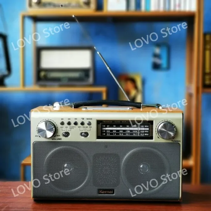 European and American stereo radio Bluetooth speaker card U disk audio charging dual speaker wooden box FM medium wave