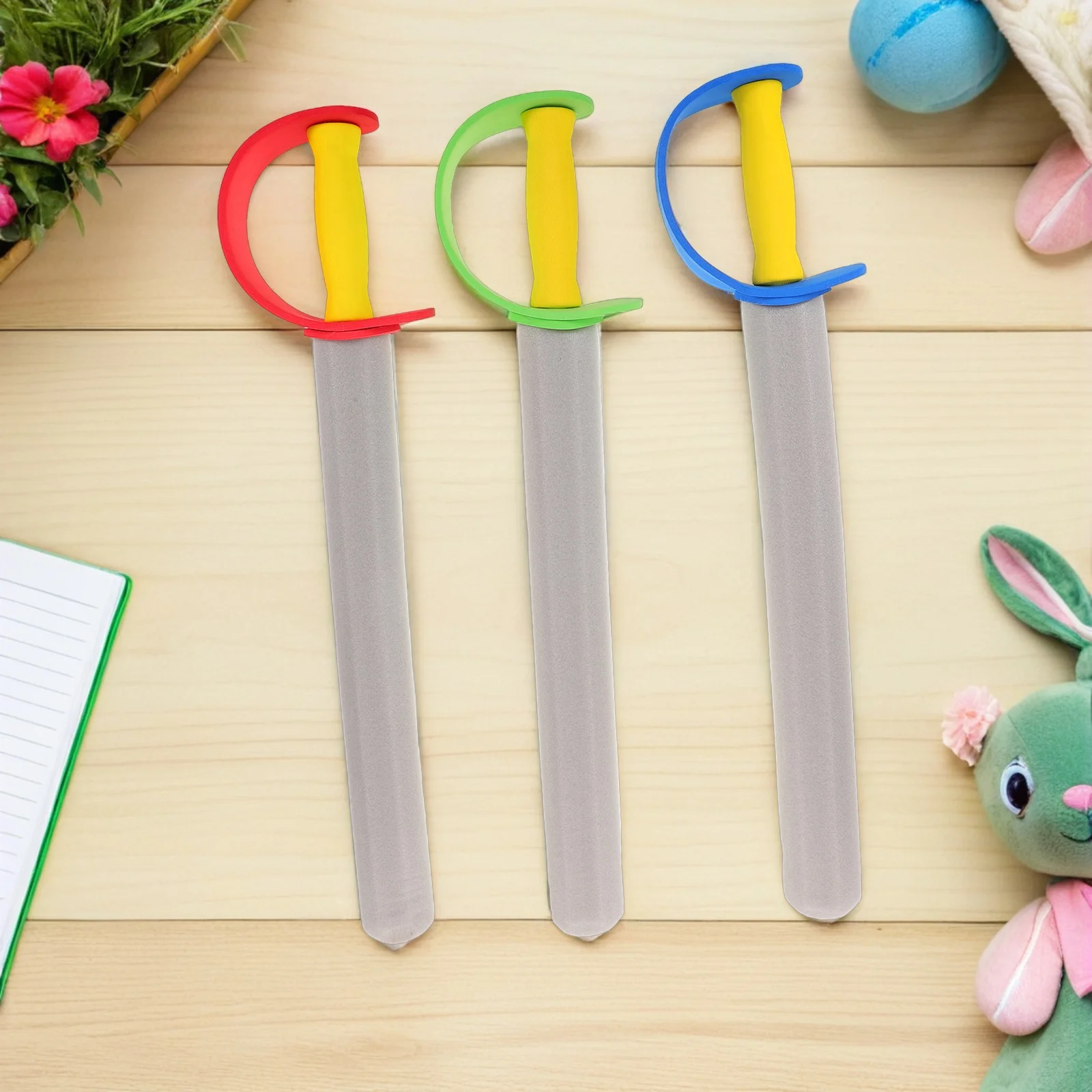 어린이용 폼 검 3개, 중세 의상 펜싱 훈련 소품, 파티 무대 공연용 검, 놀이용 폼 검