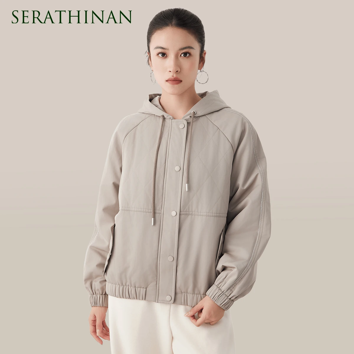 

K2647L High quality luxury brand women's clothing hooded cotton long sleeve jacket
