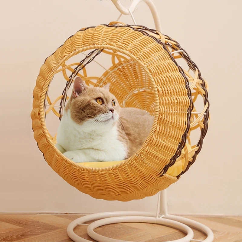 Rattan Pet Rocking Nest Cat Cradle House Super Large Hanging Basket Removable Washable Nest Cat Bed for All Seasons