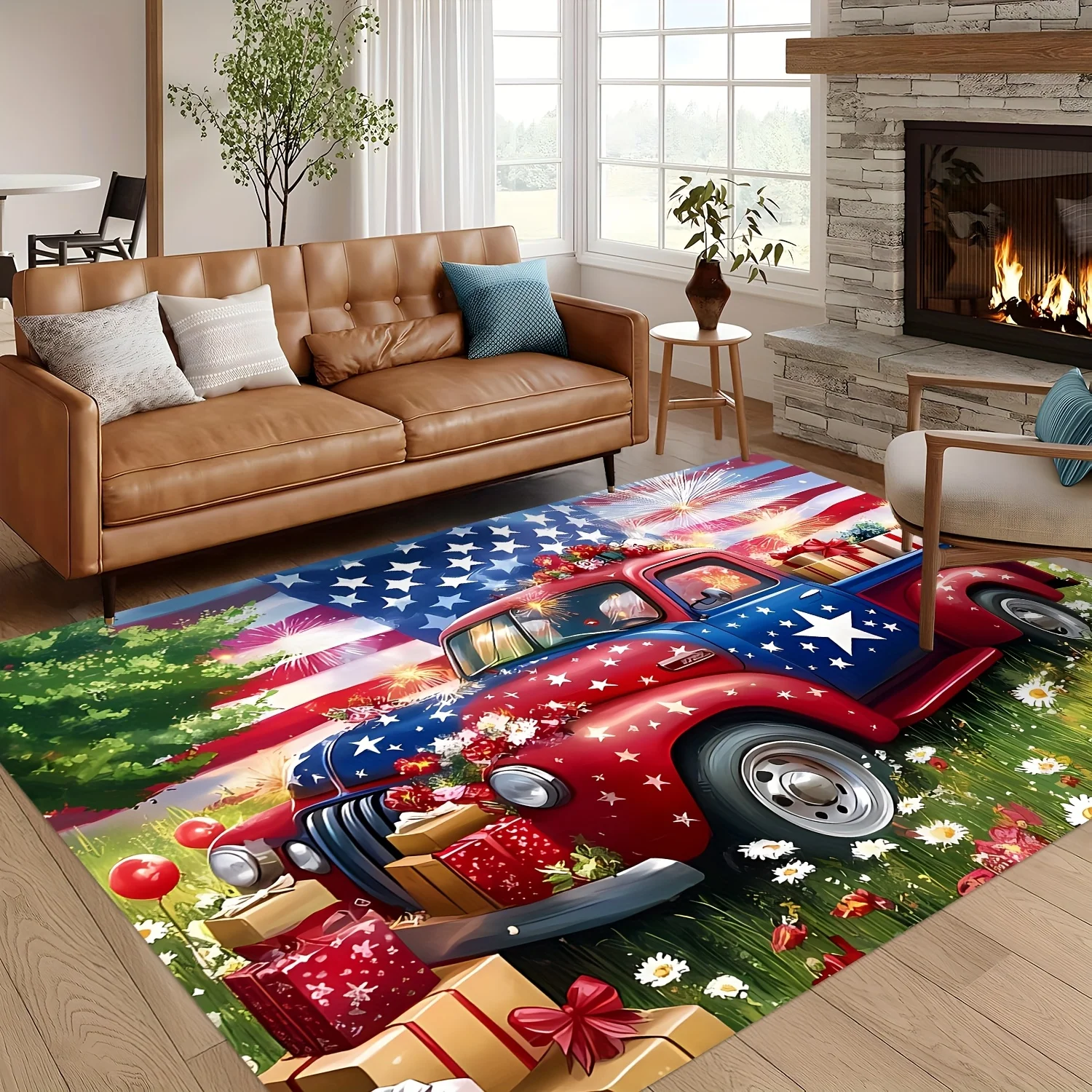 American Flag Convertible Car Throw Rug Indoor Outdoor Area Mat Patriotic Decor Novelty Flooring Carpet