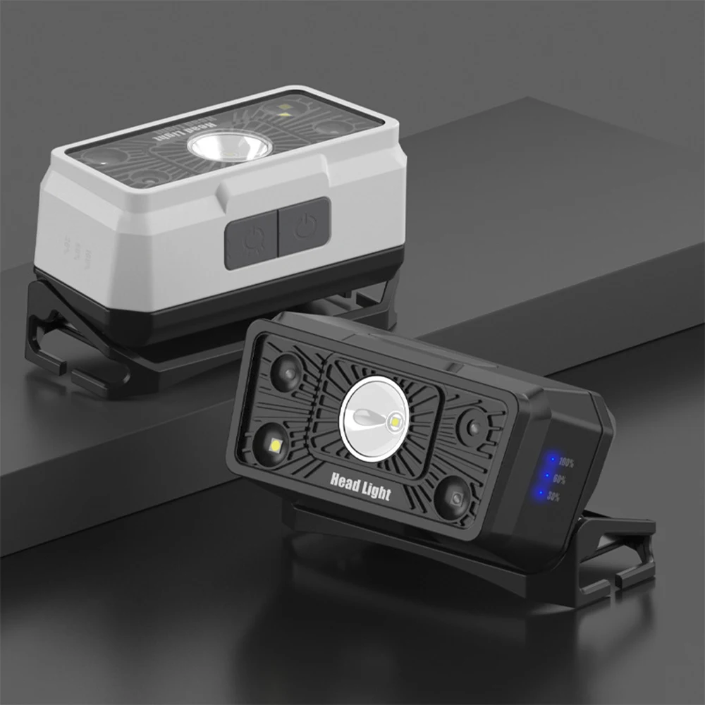 Portable Sensor LED Headlamp USB Charging Induction Headlight Built-in 18650 Head Flashlight Red Warning Outdoor Hunting Lights