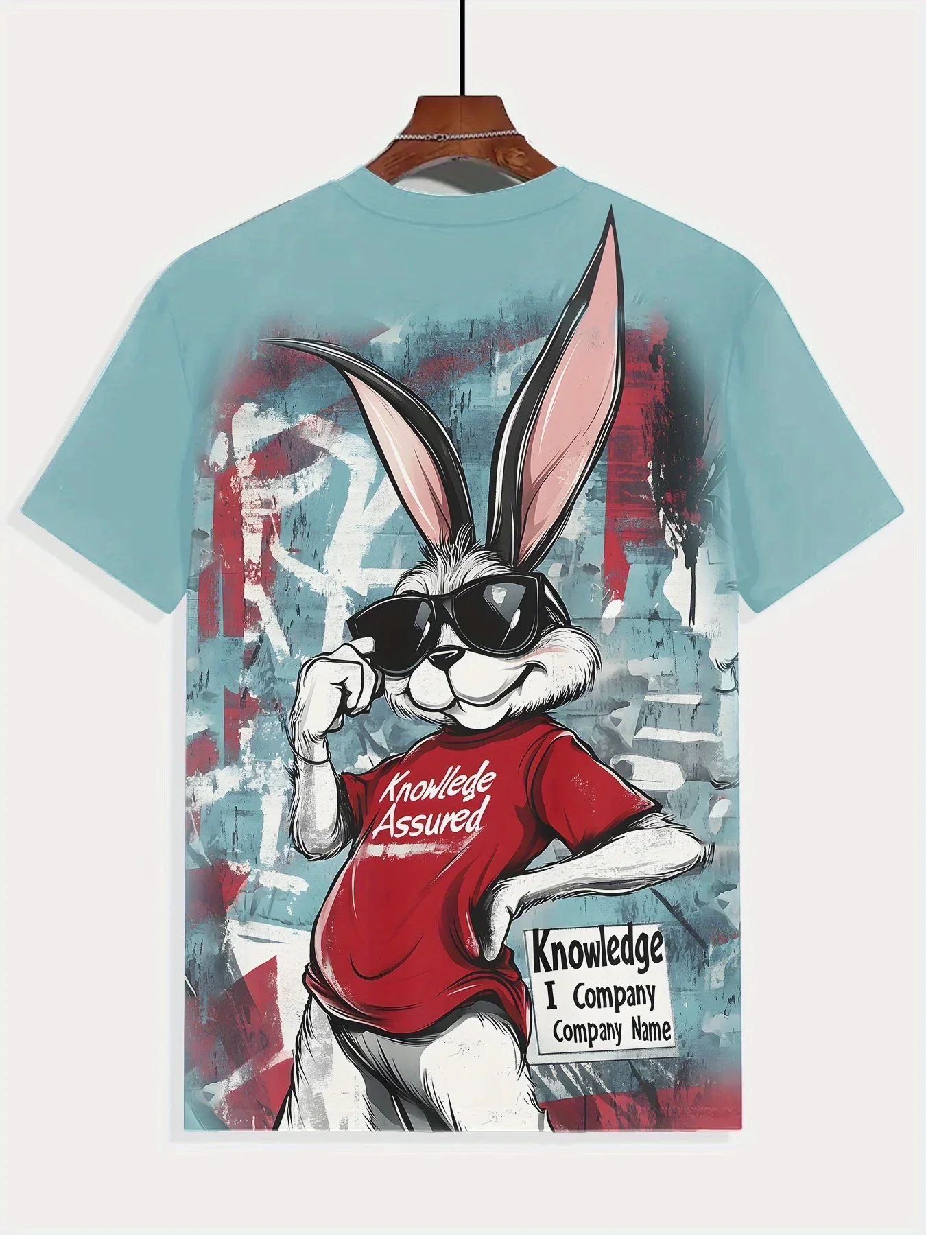 Herren Sommer Casual Kurzarm-T-Shirt mit 3D-Kaninchen-Grafikdruck, atmungsaktives Rundhals-Shirt für Outdoor-Sport und Alltag.