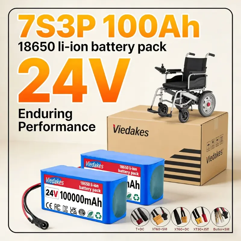 

VIEDAKES 24V 7S3P 100Ah Battery 18650 Аккумулятор With Charger Customizable Battery Interface For Kids Toy Cars Safe Durable