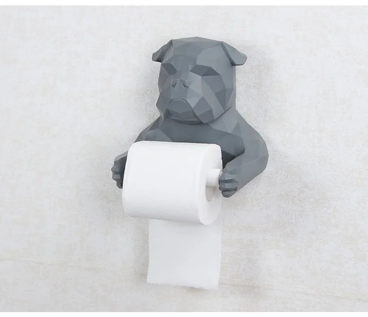 Nordic Resin Paper Towel Holder Bathroom Wall-mounted Kitchen Geometric Bulldog Dog Tissue Box