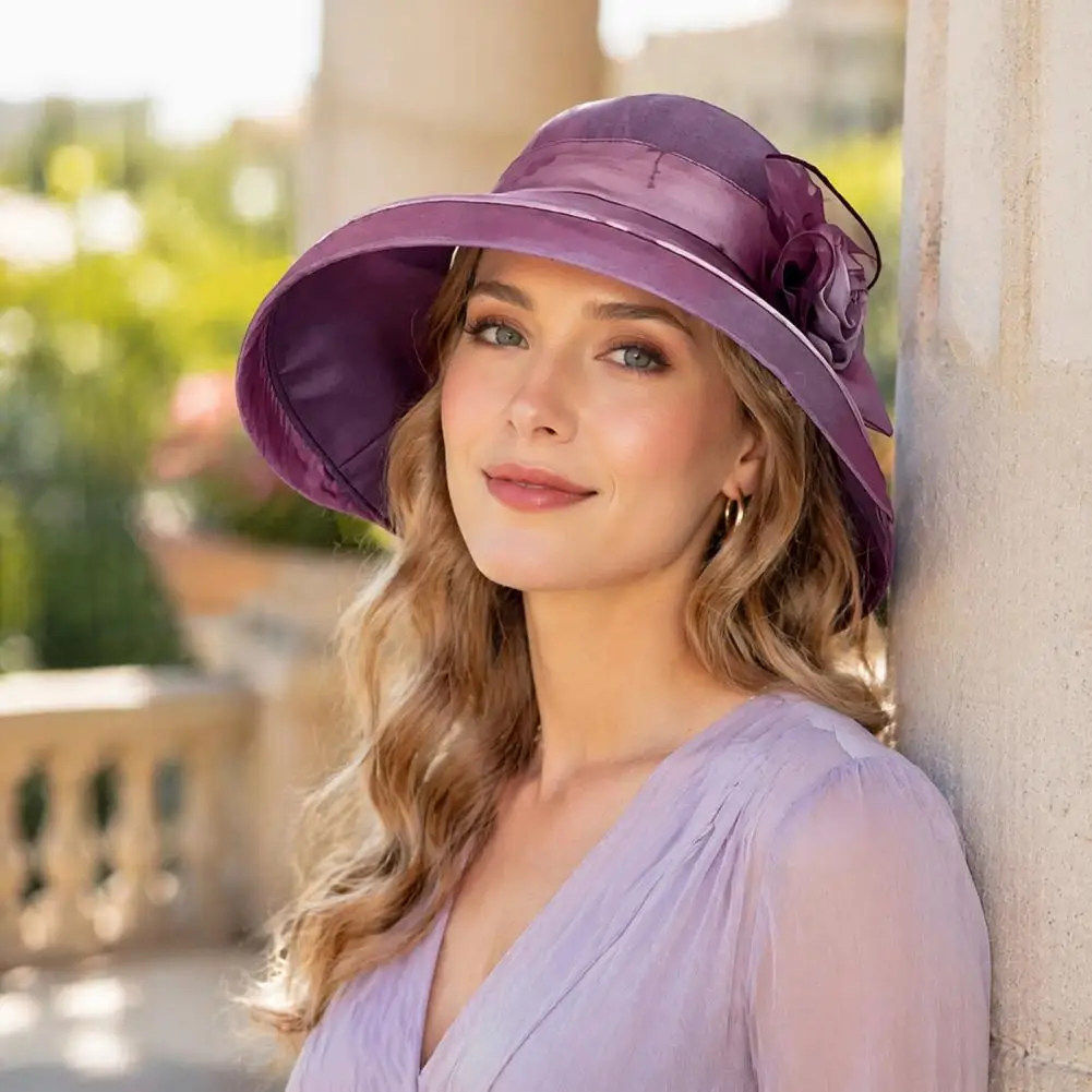 Sun Protection Hat for Women Fashionable Sun Hat for Vacation Elegant Organza Sun Hat for Women Wide Brim Floral Decorative