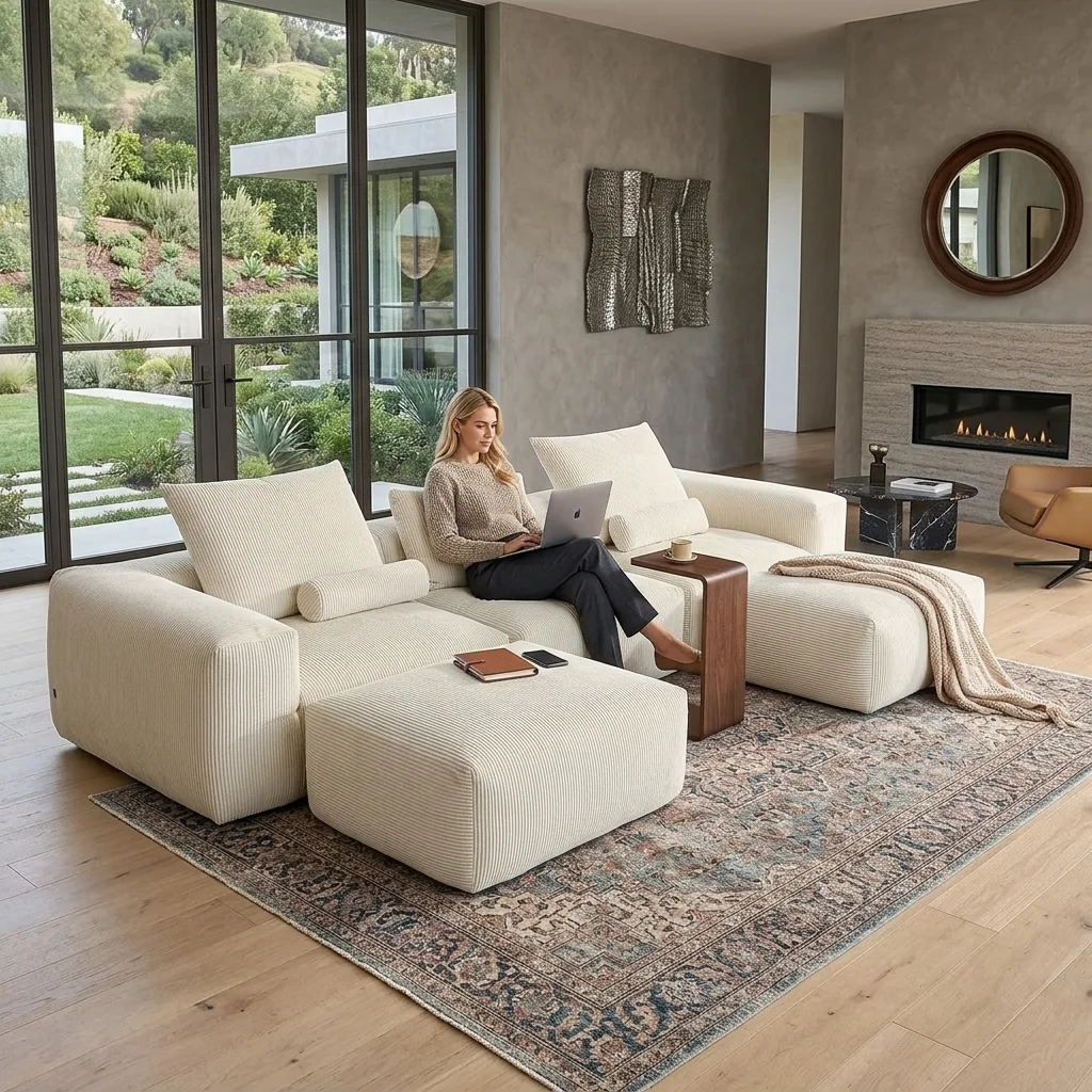 Ins-style Aesthetic Modern Modular Sofa Boneless Couch Sectional Sofa Set Villa Living Room Furniture