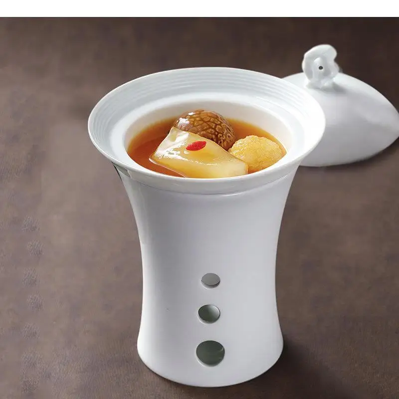 

Specialty Ceramic Soup Basin Heating Plate Bowl Serving with Lids Restaurant Solid Color Tableware Snack Dessert