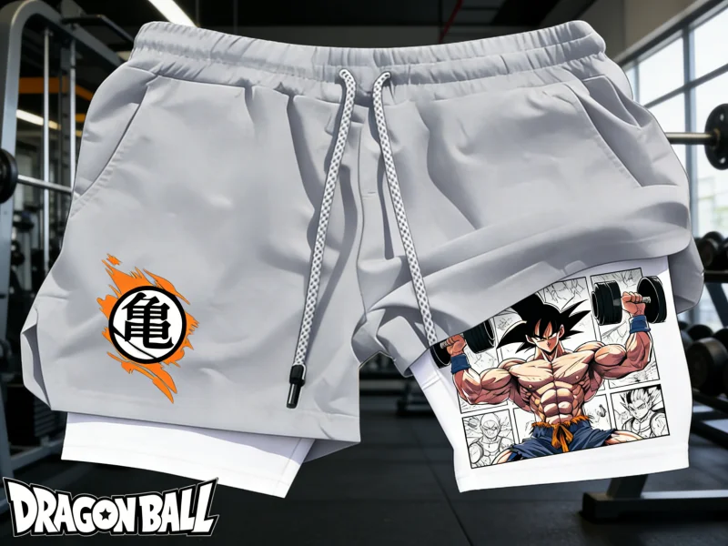 2026 Summer Dragon Ball  Fake Two-Piece Shorts Men Retro Boxing Goku Print Breathable Quick-Dry Fitness Streetwear Unisex